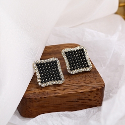 Rhombus Alloy Rhinestone Earrings for Women, Rhombus, 18x11mm
