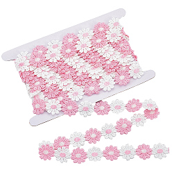 Pink Daisy Embroidery Polyester Ribbon, with Cardboard Display Card, Pink, 1 inch(25mm)