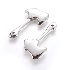 Stainless Steel Color Tarnish Resistant 304 Stainless Steel Pendants, Axe, Stainless Steel Color, 39x22.5x4mm, Hole: 2mm