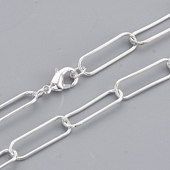 Silver Brass Round Oval Paperclip Chain Necklace Making, with Lobster Claw Clasps, Silver, 18.7 inch(47.5cm), Link: 20x6.5x1mm