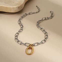 Золотой & Цвет Нержавеющей Стали Двухцветные 304 цепочки из нержавеющей стали с витым овальным кулоном для женщин, золотые и нержавеющая сталь цвет, 16.30 дюйм (41.4 см)