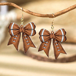 Сиена Акриловые серьги-подвески ко Дню учителя, бантом, с фурнитурой для сережек из сплава, золотые, цвет охры, 59x35 мм