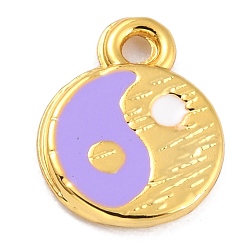 Лиловый Золотой эмали сплава подвески, долговечный, Плоский круглый с тай-дзи, сирень, 11x8.5x1 мм, отверстие : 1.3 мм
