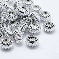 Plaqué Argent Placage de perles en plastique écologiques, citrouille, couleur argent plaqué, 12x8mm, Trou: 1.5mm, environ700 pcs / 500 g