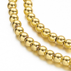 с Золотистым Покрытием Гальванизировать немагнитных синтетический гематит бисер пряди, бисер нитей, круглые, с золотым покрытием, 3 мм, отверстие : 1 мм, около 161 шт / нитка, 15.7 дюйм