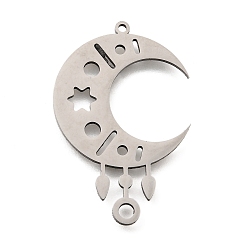 Нержавеющая Сталь Цвет 201 подвески для соединителей из нержавеющей стали, вырезанные лазером, ссылки полумесяца, цвет нержавеющей стали, 35x22x1 мм, отверстие : 1.2 мм