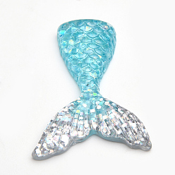 Серебро Кабошоны из смолы, с блеском порошок, русалка хвостовая, серебряные, 41~45x33x7 мм