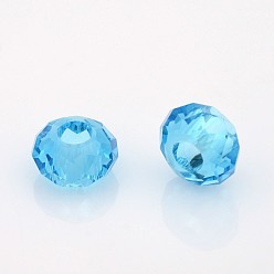 Deep Sky Blue Faceted Glass Beads, Large Hole Rondelle Beads, Deep Sky Blue, 14x8mm, Hole: 6mm