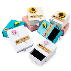 Mixed Color Cardboard Jewelry Box, with Paper Flower and Stickers, Rectangle, Mixed Color, 9.05x7.05x3.05cm, 6.05x6.1x3.65cm, 8pcs/set
