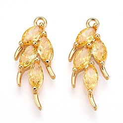 Мокасин Латунные микро проложить кубического циркония подвески, лист прелести, реальный 18 k позолоченный, мокасин, 20.5x8x3 мм, отверстие : 1.2 мм