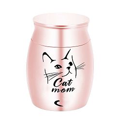 Rose Gold Aluminium Alloy Cremation Urn, For Commemorate Pet Cat Cremains Container, Column with Cat & Word Cat Mom Pattern, Rose Gold, 30x40mm