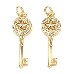 Настоящее золото 18K Латунные микропаве прозрачные подвески с фианитом, без кадмия и без свинца, с целью перехода в кольце, Брелоки для ключей, реальный 18 k позолоченный, 26.5x9x2.5 мм, отверстие : 3 мм