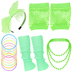 Лайм Аксессуары для костюмов на мальчишник, включая резинку, повязка на голову, бисера ожерелья, рукав для ноги, нарукавник, желто-зеленые, 150x130x14 мм