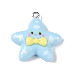 Морская звезда Подвески из непрозрачной смолы на тему океана, Подвески в виде морских животных с железными петлями с платиновым покрытием, морская звезда, 27x26x7.5 мм, отверстие : 2 мм