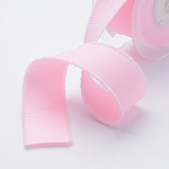 Pearl Pink Polyester Frayed Grosgrain Ribbons, Printed, with Fringe Tassel, Pearl Pink, 1-1/2 inch(38mm), about 50yards/roll(45.72m/roll)
