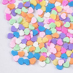 (52) Непрозрачная лаванда Ручной полимерной глины украшения искусства ногтя, Модные уходу за ногтями, без отверстия , сердце, разноцветные, 3~5x4~6x1~3 мм