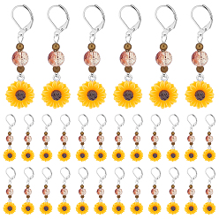 Золотистый 30шт. Подсолнух, смоляной маркер для стежков со стеклянной бусиной, с 304 стали и латуни выводы из нержавеющей, золотые, 55 мм, штифты : 0.5 мм