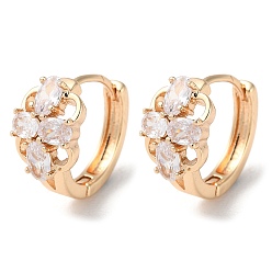 Light Gold Rack Plating Brass Micro Pave Cubic Zirconia Hoop Earrings, Flower, Light Gold, 15x8.5mm