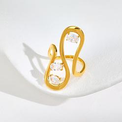 Прозрачный 304 женские кольца из нержавеющей стали и кубического циркония, волна, золотые, прозрачные, размер США 7 (17.3 мм)