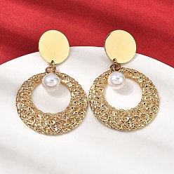 Настоящее золото 18K 304 из нержавеющей стали болтаться серьги, с пластиковым, плоско-круглые, реальный 18 k позолоченный, 49x30 мм