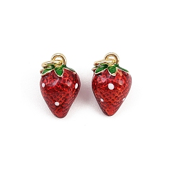 Клубника Латунь эмаль прелести, стойки покрытие, без кадмия и без свинца, долговечный, реальный 18 k позолоченный, с целью перехода в кольце, фрукты, клубника, 11.5x7 мм, отверстие : 2 мм
