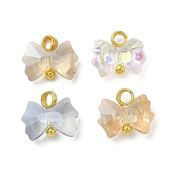 Золотой 4 шт. 4 цвета гальванического стекла подвески, очарование бантом, с золотой латунной петлей, граненые, золотые, 8x10x3.5 мм, отверстие : 2 мм, 1 шт / цвет