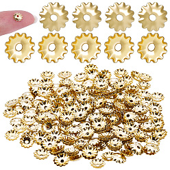 Real 18K Gold Plated 260Pcs 304 Stainless Steel Bead Caps, Multi-Petal Flower, Real 18K Gold Plated, 5.5x1mm, Hole: 1.2mm