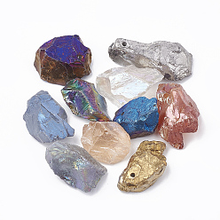 Mixed Color PVD Vacuum Plating Electroplate Natural Quartz Crystal Pendants, Nuggets, Mixed Color, 30~50x19~25x12~18mm, Hole: 2~3mm