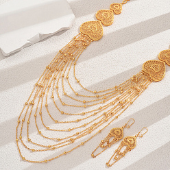 Золотой Набор из многослойного ожерелья и серег в форме сердца из сплава для женского банкета, золотые
