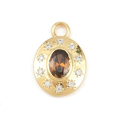 Сиена Латунные микро проложить кубического циркония подвески, долговечный, без кадмия и без свинца, стойки покрытие, овальные амулеты, реальный 18 k позолоченный, цвет охры, 18.5x12.5x3.5 мм, отверстие : 2.5 мм