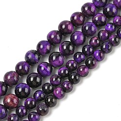 Purple Grade AB Natural Tiger Eye Beads Strands, Dyed & Heated, Round, Purple, 8mm, Hole: 1.2mm, about 46~47pcs/strand, 14.90~15.24''(37.8~38.7cm)