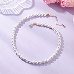 Золотой 8Мм круглые белые жемчужные бусины-ракушки, с 304 результатами из нержавеющей стали и латуни, золотые, 17.28 дюйм (43.9 см)