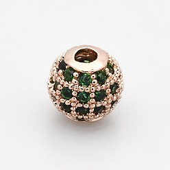 Розовое Золото Латунные микро проложить класса AAA кубического циркония бусы, без кадмия, без никеля и без свинца, круглые, зеленый лайм, розовое золото , 10 мм, отверстие : 2 мм