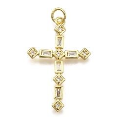 Настоящее золото 18K Латунные микро проложить кубического циркония подвески, крестик, долговечный, без свинца и без кадмия, стойки покрытие, с целью перехода в кольце, реальный 18 k позолоченный, 30x20x2.5 мм, отверстие : 3.5 мм