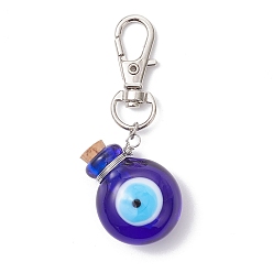 Средно-синий Ручная работа, подвеска в виде плоской круглой бутылки с эфирным маслом от сглаза, с поворотными застежками сплава, светло-синий, 63 мм