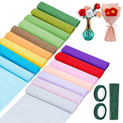 Mixed Color Handmade Crepe Paper, Wrapping Paper, with Plastic Iron Floral Stem & Grafting Paper Tape, Mixed Color, 250x2mm, 100pcs