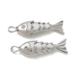 Platinum Brass Micro Pave Orange Red Cubic Zirconia Pendants, Fish Charms, Rack Plating, Long-Lasting Plated, Lead Free & Cadmium Free, Platinum, 32x8x6mm, Hole: 2.5x3.5mm