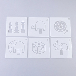 White Plastic Drawing Stencil for Kids Teen Boys Girls, Reusable Drawing Template for DIY Scrapbooking, Journal, School Projects, Toy Theme, White, 130x130x0.3mm, 6pcs/set