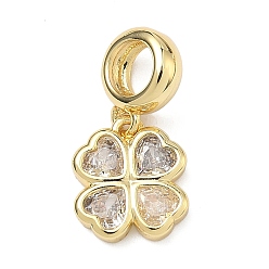 Прозрачный Подвеска в виде клевера в европейском стиле ко Дню Святого Патрика, латунная, инкрустированная кубическим цирконием., подвески с большим отверстием в виде клевера, стойки покрытие, долговечный, без кадмия и без свинца, реальный 18 k позолоченный, прозрачные, 20 мм, отверстие : 4.9 мм