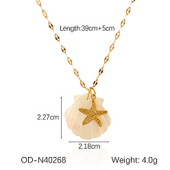 Морская звезда Женские ожерелья с подвесками из натуральной ракушки и нержавеющей стали в виде 304 цепочек, реальный 18 k позолоченный, старинный белый, морская звезда, 15.35 дюйм (39 см)