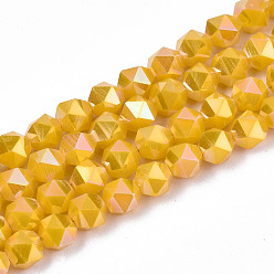 Gold Electroplate Opaque Glass Beads Strands, AB Color Plated, Faceted, Round, Gold, 5.5x5.5x5.5mm, Hole: 1mm, about 97~99pcs/strand, 20.87 inch~21.26 inch(53cm~54cm)