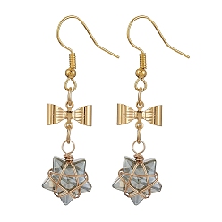 Gris Clair Boucles d'oreilles pendantes étoile de verre, boucles d'oreilles pendantes à nœud papillon en acier inoxydable doré, gainsboro, 304mm