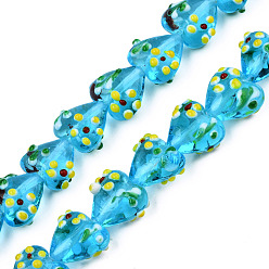 Светло-Голубой Бусины ручной работы ухабистой бисер нитей, сердце, Небесно-голубой, 15~16x15.5~17x10.5~11.5 мм, отверстие : 1.4~1.8 мм, около 26 шт / нитка, 14.76 дюйм (37.5 см)