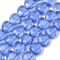 Cornflower Blue Transparent Glass Beads Strands, Heart, Faceted, Cornflower Blue, 10x10x4.5mm, Hole: 1mm, about 70pcs/strand, 25.83''(65.6cm)