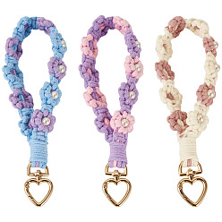 (52) Непрозрачная лаванда 3 шт. хлопковые плетеные подвесные украшения в виде цветов, с сплава сердца застежками, разноцветные, 200 мм, 1 шт / цвет