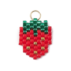 Клубника Стеклянные подвески из бисера, фруктовое очарование, с 304 кольцами из нержавеющей стали, клубника, 14x12x1.5 мм, отверстие : 3 мм