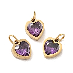 Сланцево-синий Вакуумное покрытие pvd 304 подвески из нержавеющей стали, с фианитом и кольцами для прыжков, одиночные каменные прелести, сердце, золотые, синевато-серый, 9x8x3 мм, отверстие : 3.6 мм