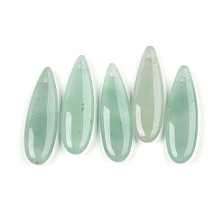 Зеленый Авантюрин Естественный зеленый авантюрин подвески, слезинки, 34~36x10~10.5x4.5~5.5 мм, отверстие : 0.8~1.2 мм
