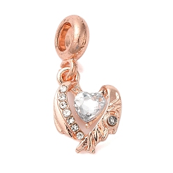 Розовое Золото Подвеска из сплава с кристаллами и стразами в европейском стиле, подвески в виде сердечек с большими отверстиями, без кадмия, без никеля и без свинца, розовое золото , 27 мм, отверстие : 5 мм