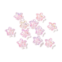 Pearl Pink Transparent Acrylic Bead Caps, Flower, UV Plating, 5-Petals, Pearl Pink, 8x8.5x3mm, Hole: 1.6mm